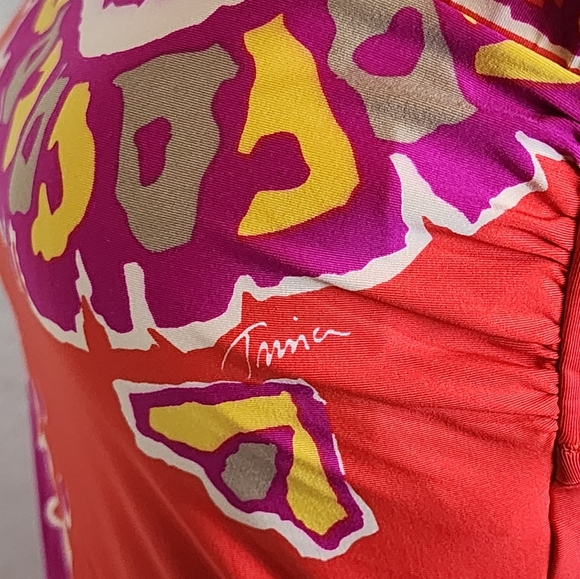 Trina Turk Orange Medallion One-Piece Swimsuit Halter Back Tie Size 8 - Picture 8 of 11